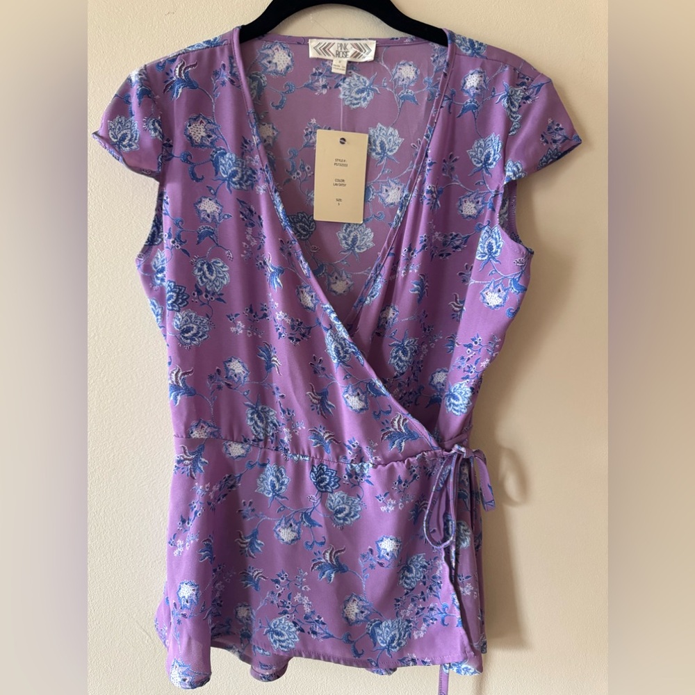 Floral Wrap Top in Purple and Blue